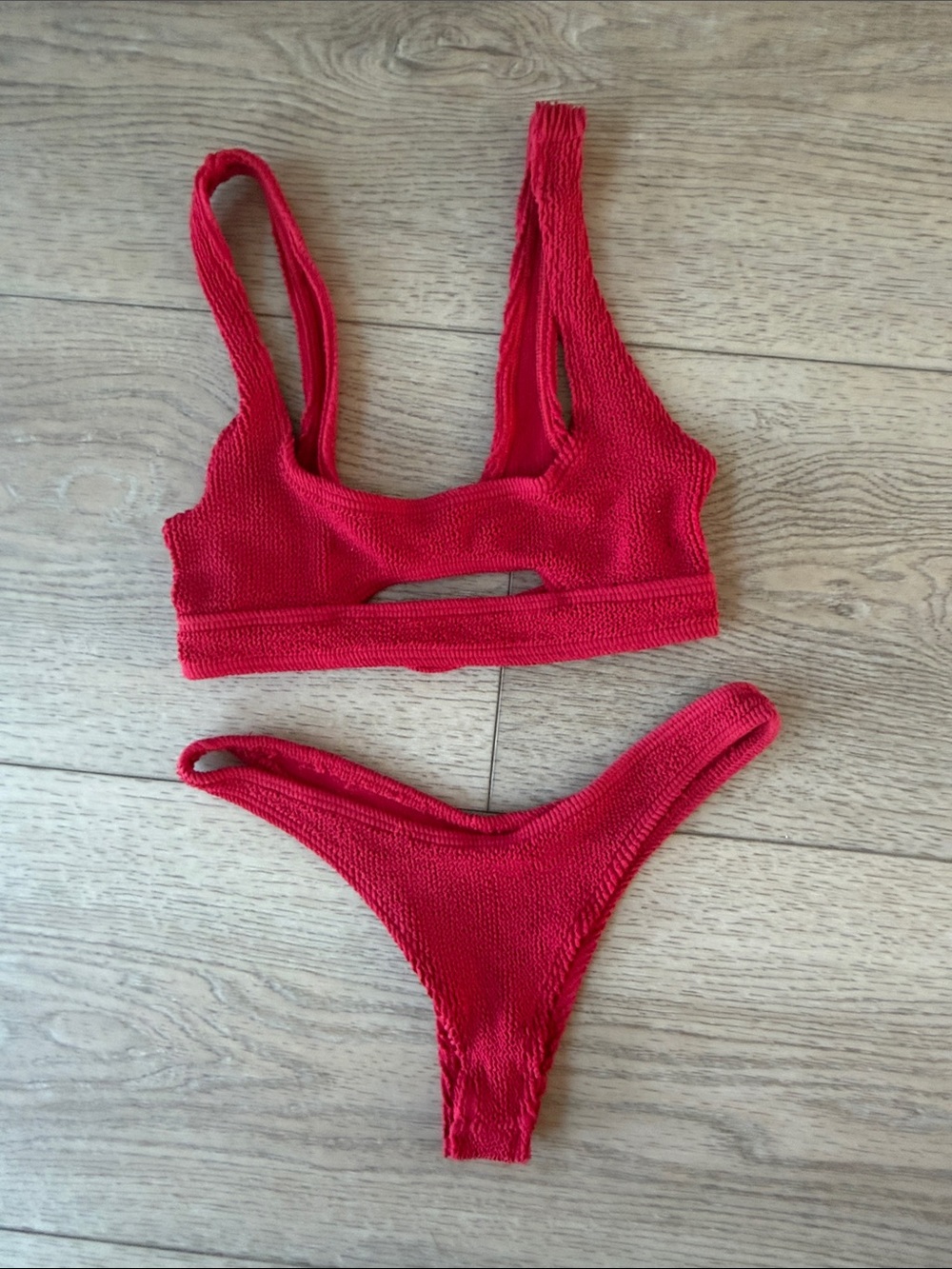 bond-eye Red Textured Cutout Bikini Set - Picture 3 of 5